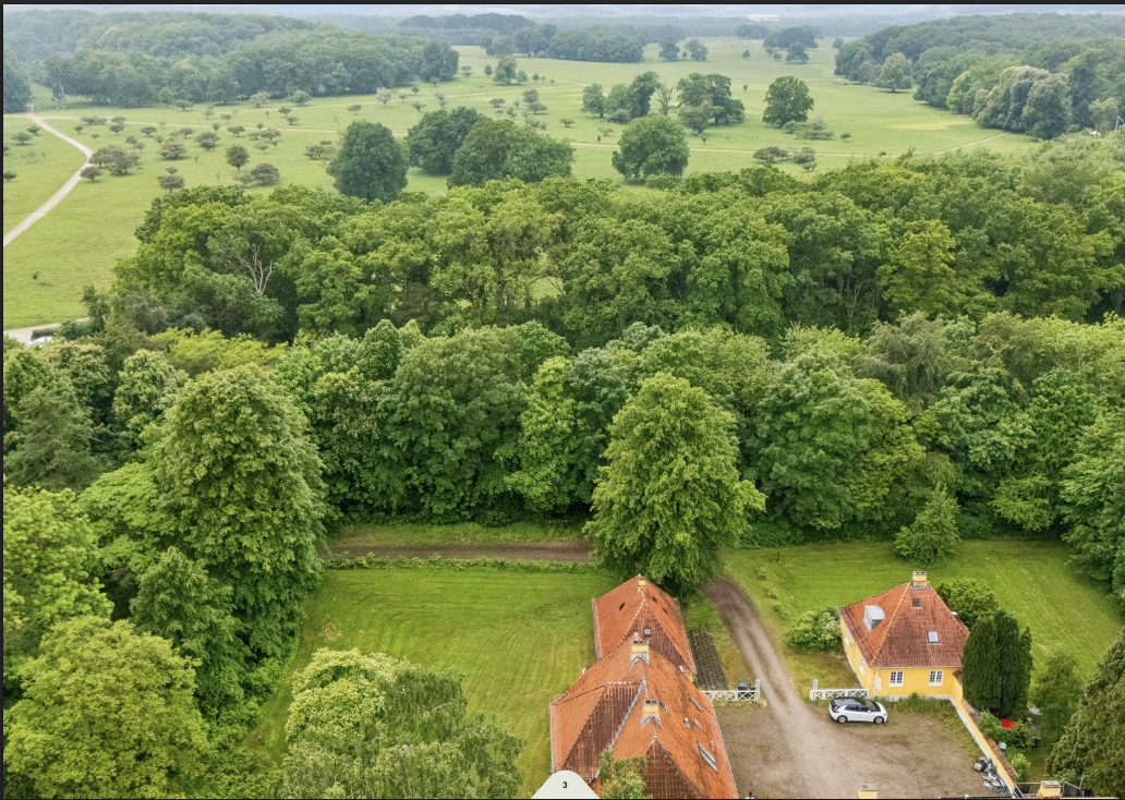 Luftfoto af Dyrehavens Sundhedshus og de grønne omgivelser i Springforbi